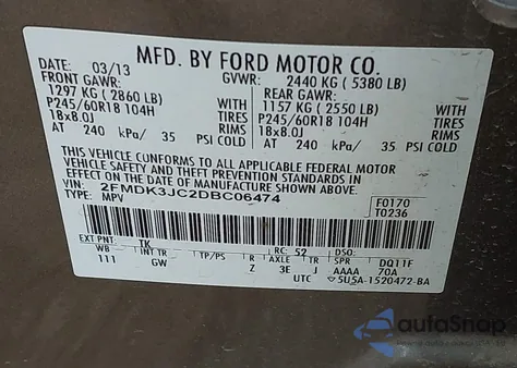 2013 Ford Edge Sel from USA, damaged, VIN 2FMDK3JC2DBC06474